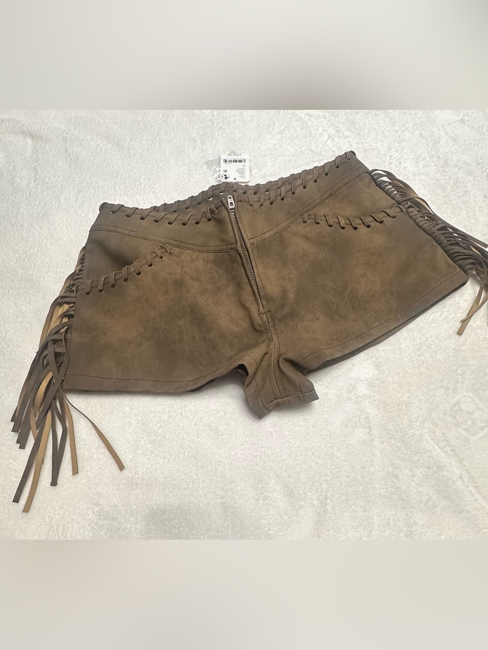 Free People We The Free Nova Fringe Shorts Suede Brown Size 6 NWT